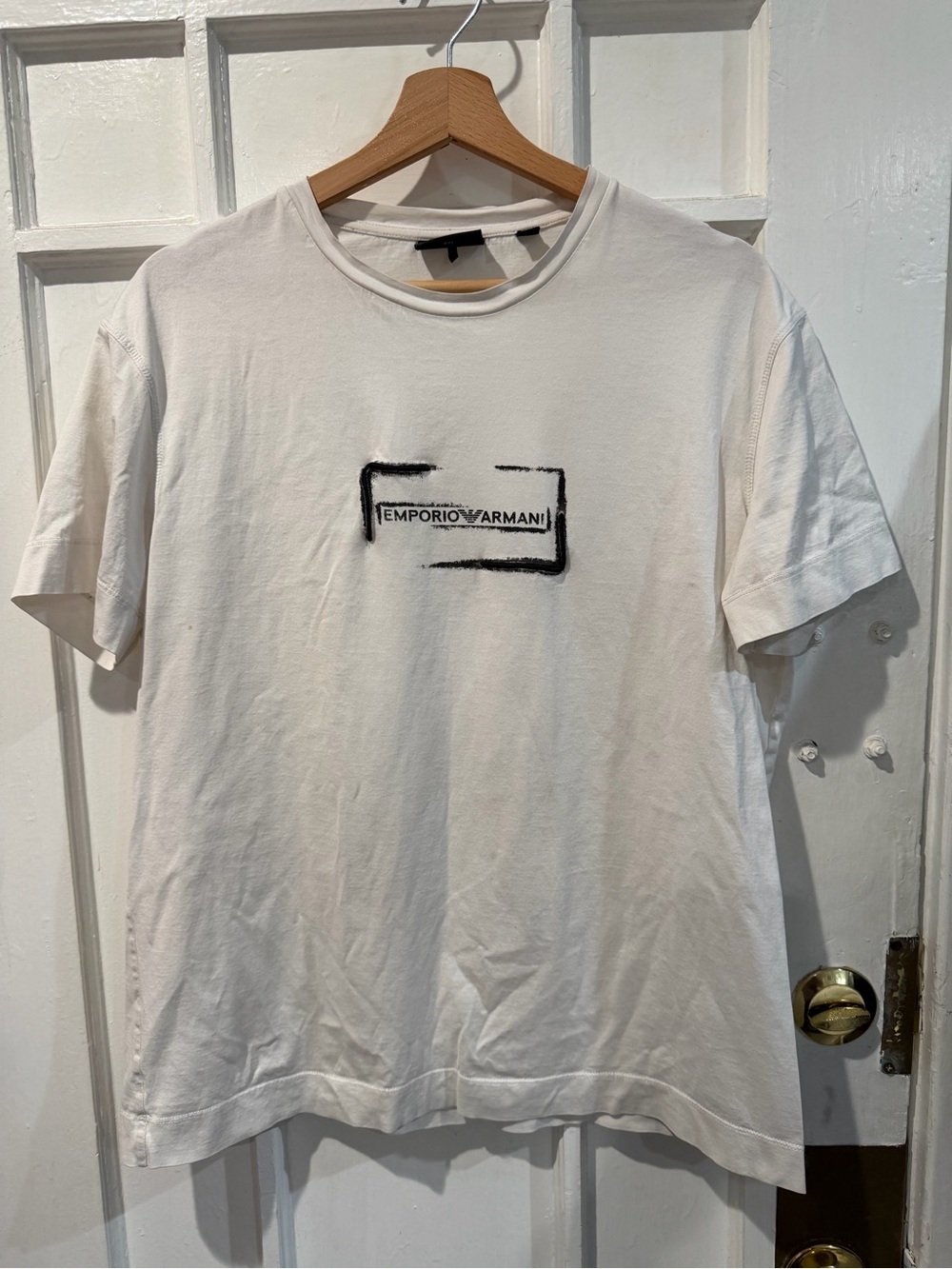Emporio Armani White Crewneck T-Shirt with Black Framed Logo